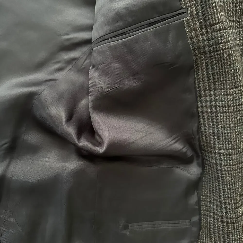 Woolrich Wool Houndstooth Plaid‎ Two Button Grey Black Blazer 43 L